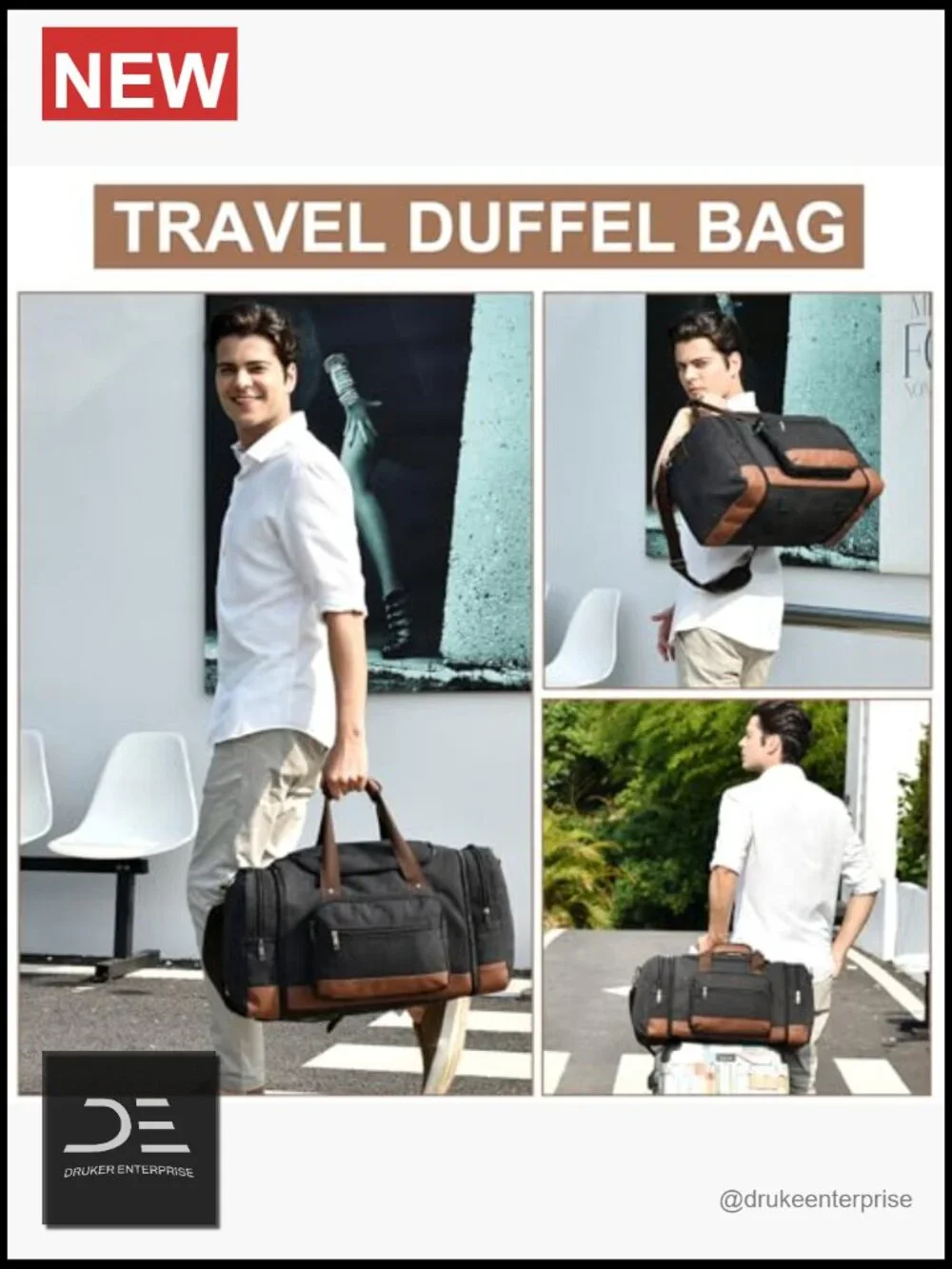 Canvas Expandable Travel Duffel Bag, 50L Carry On Weekender Gym Bag